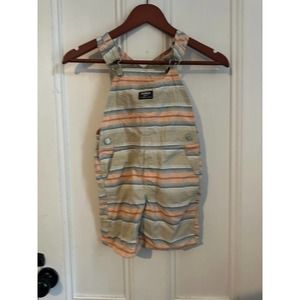 4T blue/pink/white striped overalls